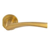 Loops Pair Angular Design Door Handle On Round Rose Concealed Fix Satin Brass Pvd