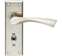 Loops PAIR Angular Lever on Bathroom Backplate Door Handle 150 x 50mm Satin Nickel in Metallics Loops Metallics