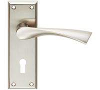 Loops PAIR Angular Lever on Lock Backplate Door Handle 150 x 50mm Satin Nickel in Metallics Loops Metallics