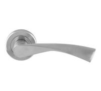 Loops Pair Angular Twisted Door Handle On Round Rose Concealed Fix Satin Chrome