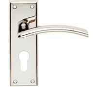 Loops Pair Arched Lever On Euro Lock Backplate Door Handle 150 X 50mm Polished Nickel