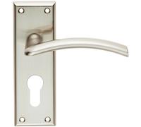Loops PAIR Arched Lever on Euro Lock Backplate Door Handle 150 x 50mm Satin Nickel in Metallics Loops Metallics