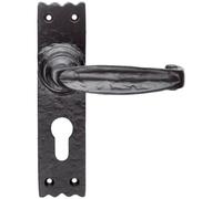 Loops PAIR Creased Style Lever on Slim Euro Lock Backplate 156 x 38mm Black Antique Loops Black