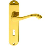 Loops PAIR Curved Handle on Chamfered Lock Backplate 180 x 40mm Polished Brass in Metallics Loops Metallics