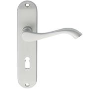 Loops PAIR Curved Handle on Chamfered Lock Backplate 180 x 40mm Satin Chrome Loops Multicolor