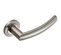 PAIR Curved Round Bar Handle on Round Rose Concealed Fix Satin Steel