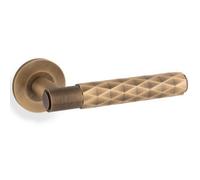 Loops Pair Diamond Lever On Round Rose Door Handle - Antique Brass Concealed Screw