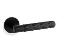 Loops Pair Diamond Lever On Round Rose Door Handle - Matt Black Concealed Screw