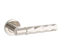 Loops Pair Diamond Lever On Round Rose Door Handle - Polished Nickel Concealed Screw