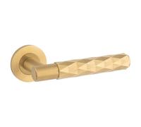 Loops Pair Diamond Lever On Round Rose Door Handle - Satin Brass Concealed Screw