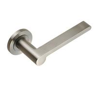 Loops PAIR Flat Bar Lever with Rounded End on Round Rose Concealed Fix Satin Steel in Metallics Loops Metallics