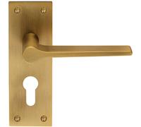 Loops PAIR Flat Straight Lever on Slim Euro Lock Backplate 150 x 50mm Antique Brass in Metallics Loops Metallics