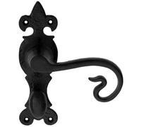 PAIR Forged Curled Lever Handle on Bathroom Backplate 167 x 51mm Black Antique