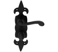 PAIR Forged Scroll Lever Handle on Bathroom Backplate 206 x 57mm Black Antique