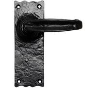 PAIR Forged Straight Lever Handle on Latch Backplate 155 x 55mm Black Antique