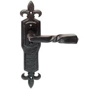 PAIR Forged Twisted Ornate Lever on Latch Backplate 226 x 50mm Black Antique