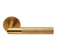 Loops Pair Knurled Round Bar Door Handle On Round Rose Concealed Fix Satin Brass