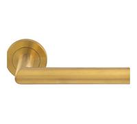 Loops Pair Mitred Round Bar Door Handle Ringed Design Conceled Fix Satin Brass