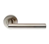 Loops PAIR Oval Shaped Mitred Bar Handle on Round Rose Concealed Fix Satin Steel in Metallics Loops Metallics