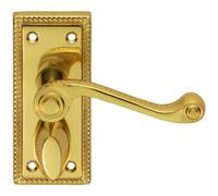 Loops PAIR Reeded Design Scroll Lever on Bathroom Backplate 112 x 48mm Polished Brass in Metallics Loops Metallics