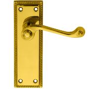 Loops PAIR Reeded Design Scroll Lever on Latch Backplate 150 x 48mm Polished Brass in Metallics Loops Metallics