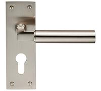 Loops PAIR Round Bar Handle on Slim Euro Lock Backplate 150 x 50mm Satin Nickel in Metallics Loops Metallics