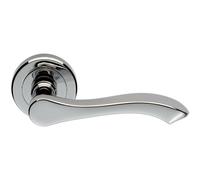 PAIR Scroll Shaped Handle on Chamfered Edged Round Rose Polished Chrome