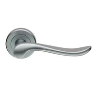 PAIR Scroll Shaped Lever Handle on Round Rose Concealed Fix Satin Chrome