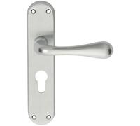 PAIR Smooth Round Bar Handle on Euro Lock Backplate 185 x 40mm Satin Chrome
