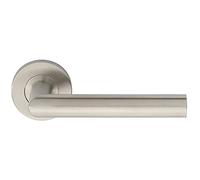 PAIR Straight Mitred Bar Handle on Round Rose Concealed Fix Satin Steel