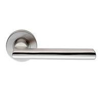 Loops Pair Straight Smooth Round Bar Handle on Round Rose - Concealed Fix- Satin Steel | Door Handle Lever on Screwless Rose - Internal Door Hardware - Screws, Fixings and Spindle Included