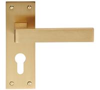 Loops PAIR Straight Square Handle on Euro Lock Backplate 150 x 50mm Satin Brass in Metallics Loops Metallics