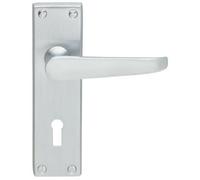 Loops PAIR Victorian Flat Lever on Lock Backplate Handle 150 x 42mm Satin Chrome Loops Multicolor