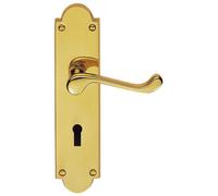 PAIR Victorian Scroll Handle on Lock Backplate 205 x 49mm Polished Brass