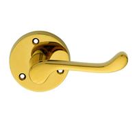 Loops PAIR Victorian Scroll Lever on 58mm Round Rose Polished Brass Door Handle