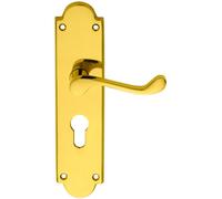 PAIR Victorian Scroll Lever on Euro Lock Backplate 205 x 49mm Polished Brass