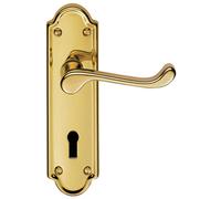 Loops PAIR Victorian Upturned Handle on Lock Backplate 168 x 47mm Polished Brass in Metallics Loops Metallics