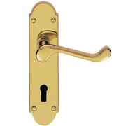 Pair Victorian Upturned Handle on Lock Backplate - 170 x 42mm - Polished Brass | Traditional Lever on Backplate Door Handle - Internal Door Hardware - Lock, Euro, Oval and Latch Options Available