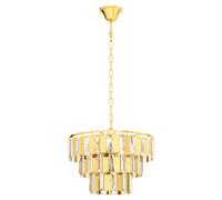 Loops Pendant Ceiling Light Colour Brass Tiered Clear CrystalsBulb E14 5x40W in Metallics Loops Metallics