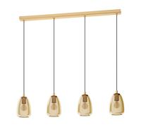 Loops Pendant Light Colour Brushed Brass Shade Amber Glass Vaporized Bulb E27 4x40W in Clear Loops Clear
