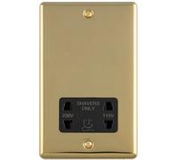 Loops Polished Brass & Black Trim Twin Shaver Socket Wall Plate 86 X 145mm