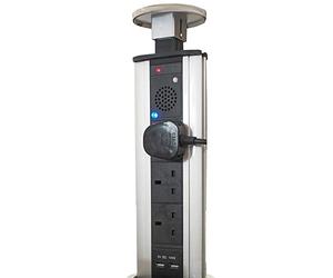 Loops Pop-Up 3 Gang Mains Power Extension Tower | SILVER | 3W BLUETOOTH AUDIO SPEAKER & 3 Plug Sockets & 2x USB Charging Ports | Hidden Pull-Up Retractable Socket | Kitchen Worktop & Office Desk