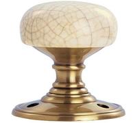 Loops Porcelain Mushroom Door Knob - Ivory Crackle Glaze & Florentine Bronze Loops Multicolor