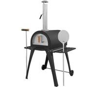 Loops Premium 14-Inch Outdoor Wood-Fired Pizza Oven And Smoker With Side Shelves - Black Steel