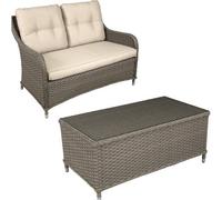 Loops Premium 2 Seater Garden Coffee Table Set - 2Pc Rattan Wicker Sofa Chair Cushions
