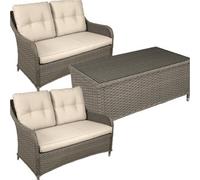 Loops Premium 4 Seater Garden Coffee Table Set - 3Pc Rattan Wicker Sofa Chair Cushions