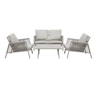 Loops Premium 4 Seater Garden Coffee Table Set - 4Pc Grey Aluminium Rope Sofa Cushions