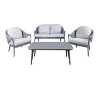 Loops Premium 4 Seater Garden Coffee Table Set 4Pc Grey Aluminium Sofa Chair Cushions