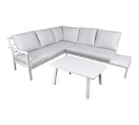 Loops Premium 5 Seater Garden Coffee Table Set - White Aluminium Corner Sofa & Grey