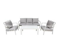 Loops Premium 5 Seater Garden Coffee Table Set - White Aluminium Sofa & Grey Cushions